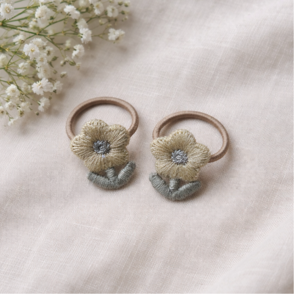 Mini Haarelastiekjes Vintage Flower Beige