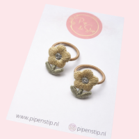 Mini Haarelastiekjes Vintage Flower Beige