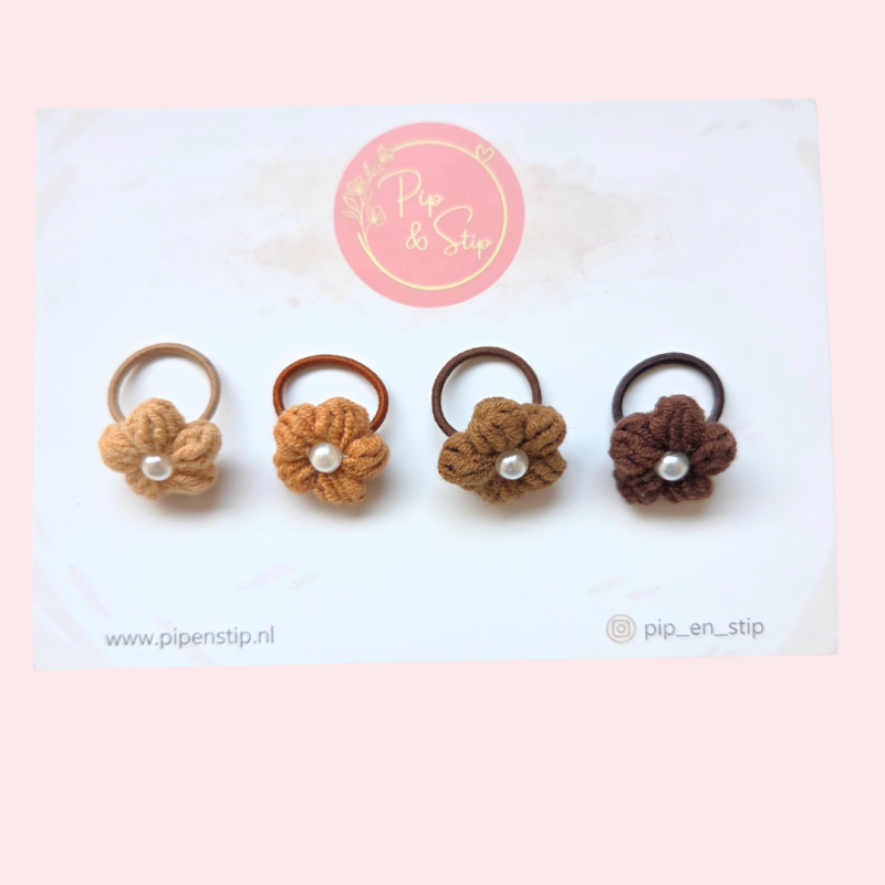 Setje Mini Haarelastiekjes Wool Flower