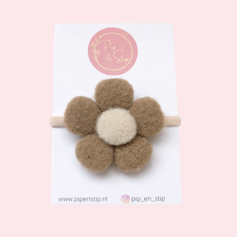 Maxi Haarelastiek Wollie Bloem Beige