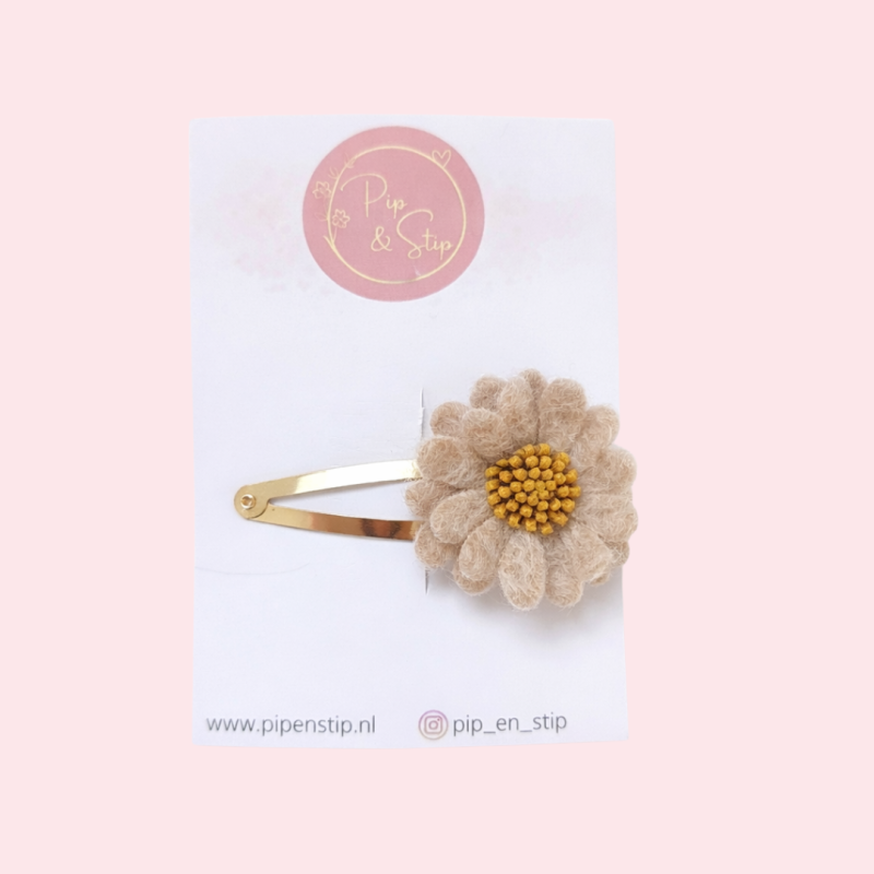 Haarspeldje Fluffy Flower Beige