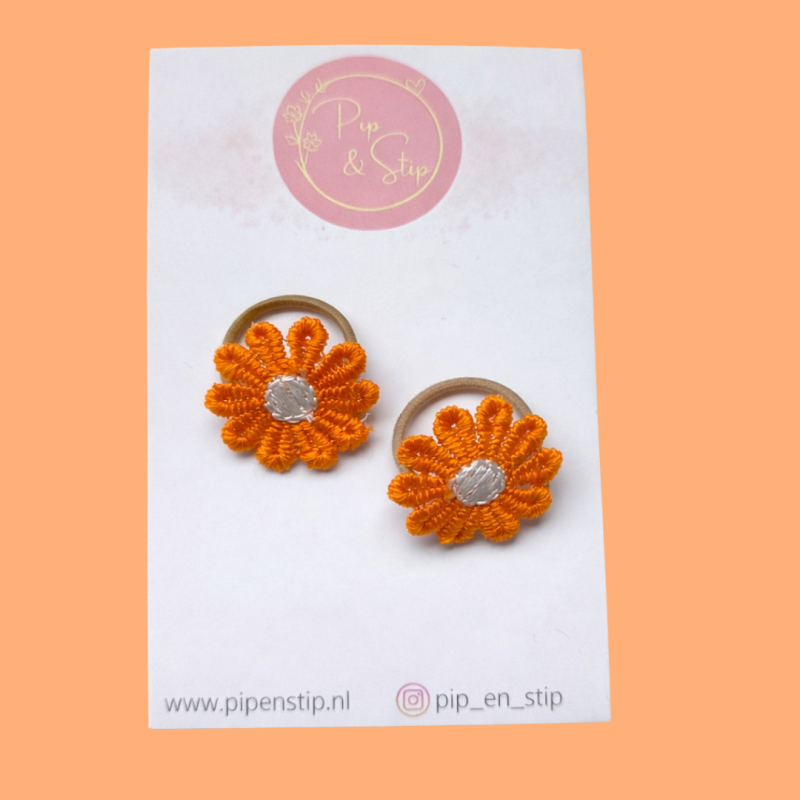 Mini Haarelastiekjes Madeliefjes Oranje