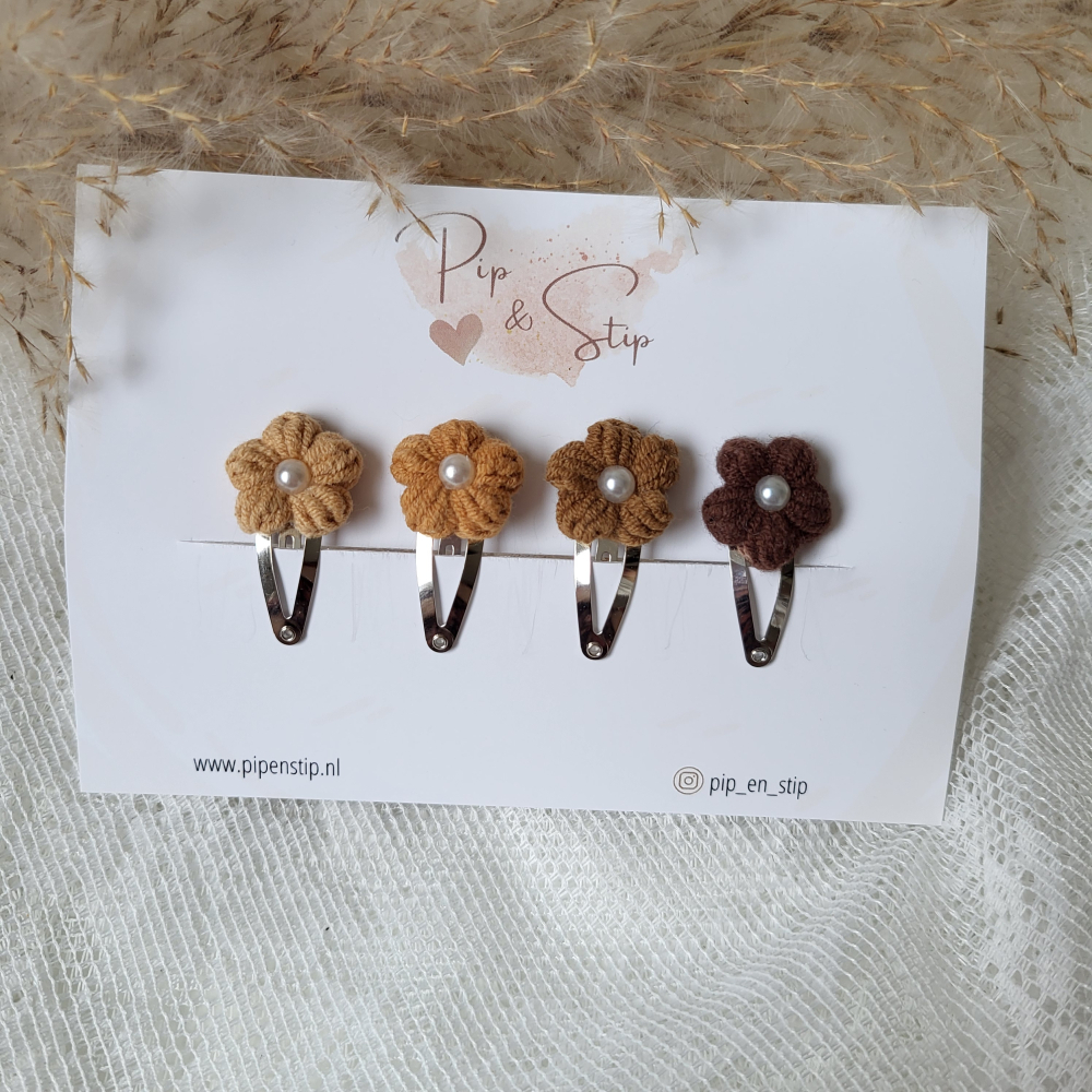 Setje Haarspeldjes Wool Flower Mix