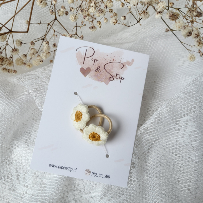 Mini Haarelastiekjes Margrietjes Creme