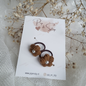 Mini Haarelastiekjes Wool Flower Bruin