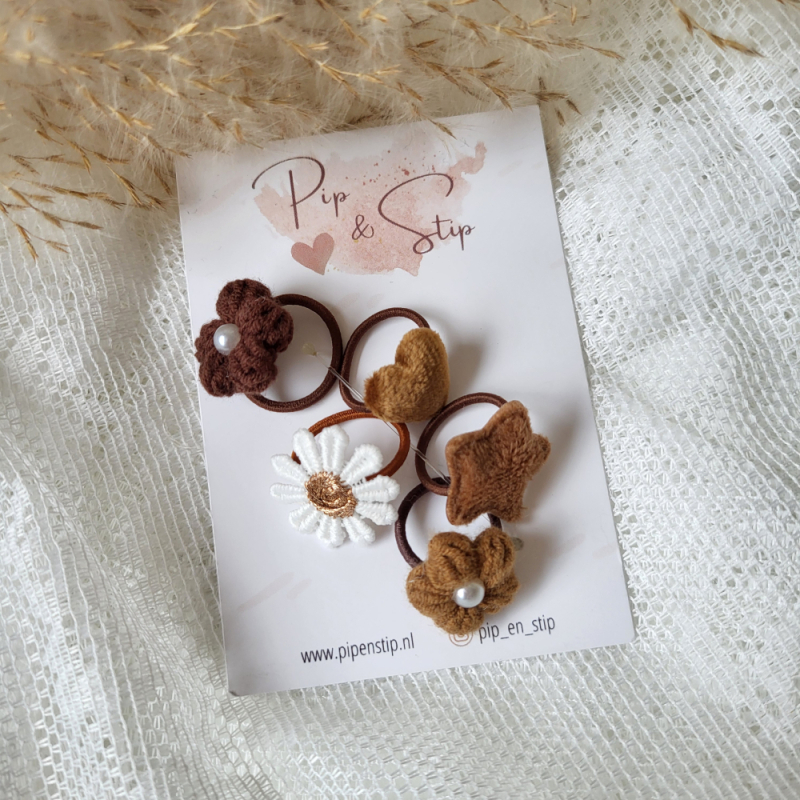 Setje Mini Haarelastiekjes Happy Brown