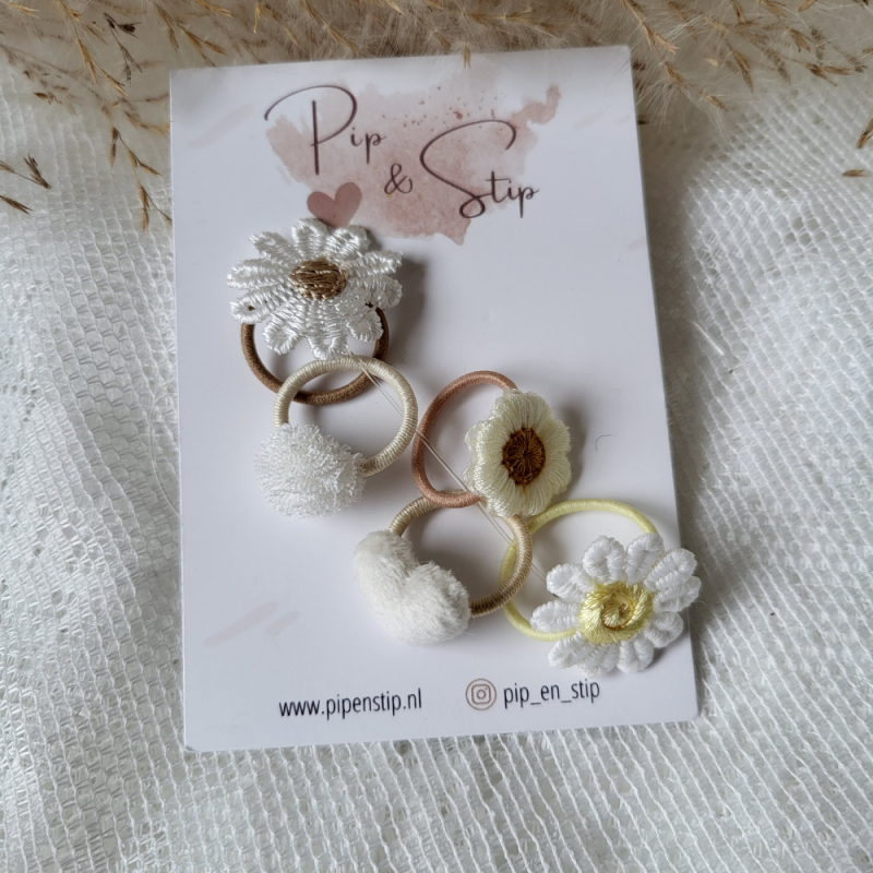 Setje Mini Haarelastiekjes Happy White