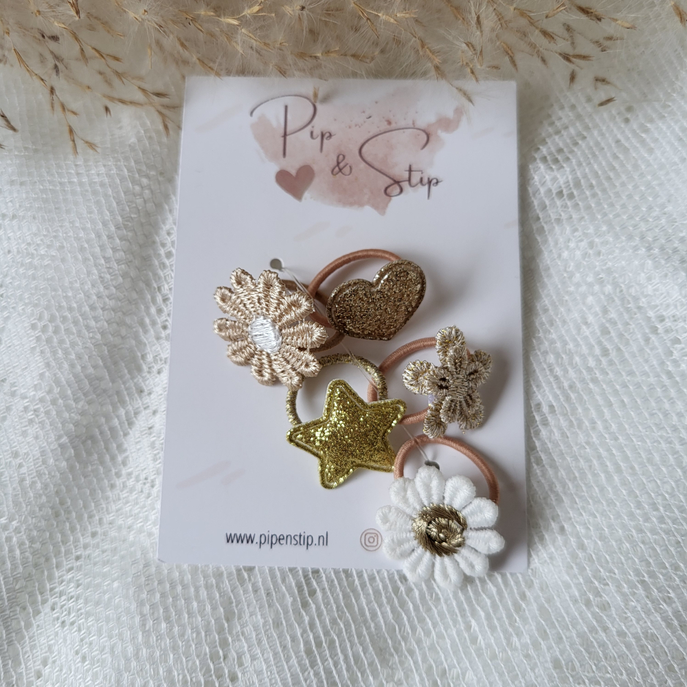 Setje Mini Haarelastiekjes Happy Gold