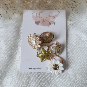 Setje Mini Haarelastiekjes Happy Gold Setje Mini Haarelastiekjes Happy Gold