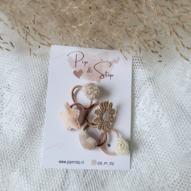 Setje Mini Haarelastiekjes Happy Ecru