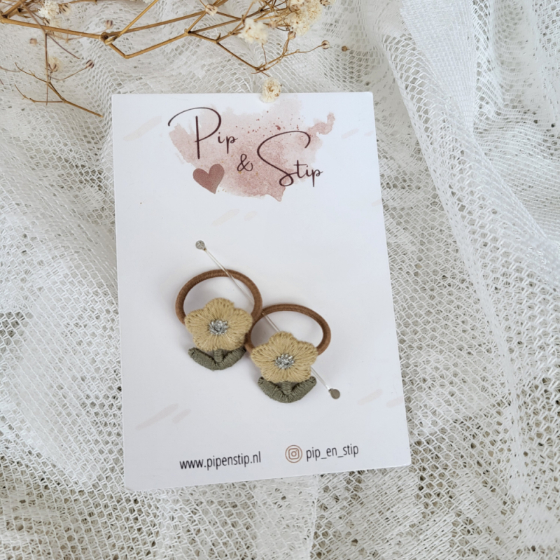 Mini Haarelastiekjes Vintage Flower Beige