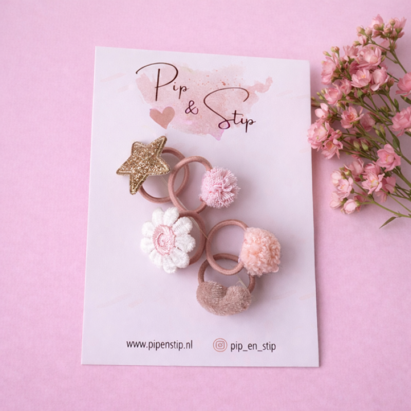 Setje Mini Haarelastiekjes Happy Pink