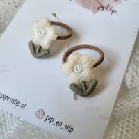 Mini Haarelastiekjes Vintage Flower Wit