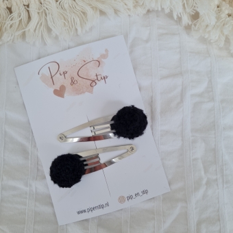 Haarspeldjes Pompom Teddy Zwart