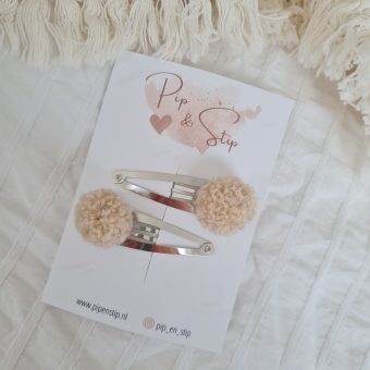 Haarspeldjes Pompom Teddy Creme