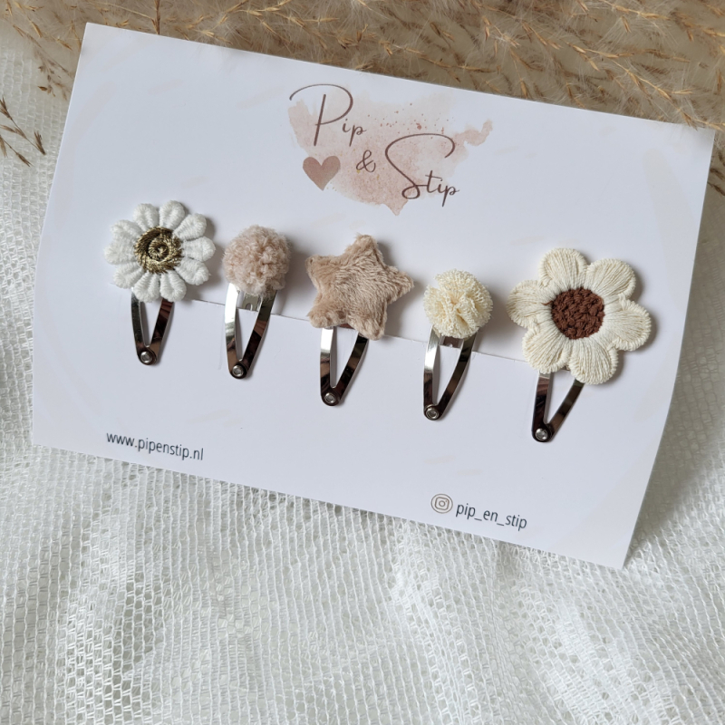 Setje Haarspeldjes Happy Ecru