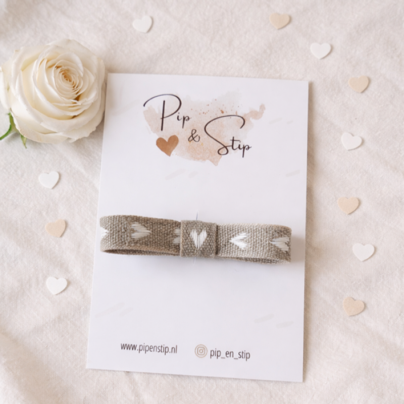 Haarstrikje Linnen Hartjes Wit