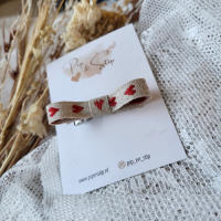 Haarstrikje Linnen Hartjes Rood