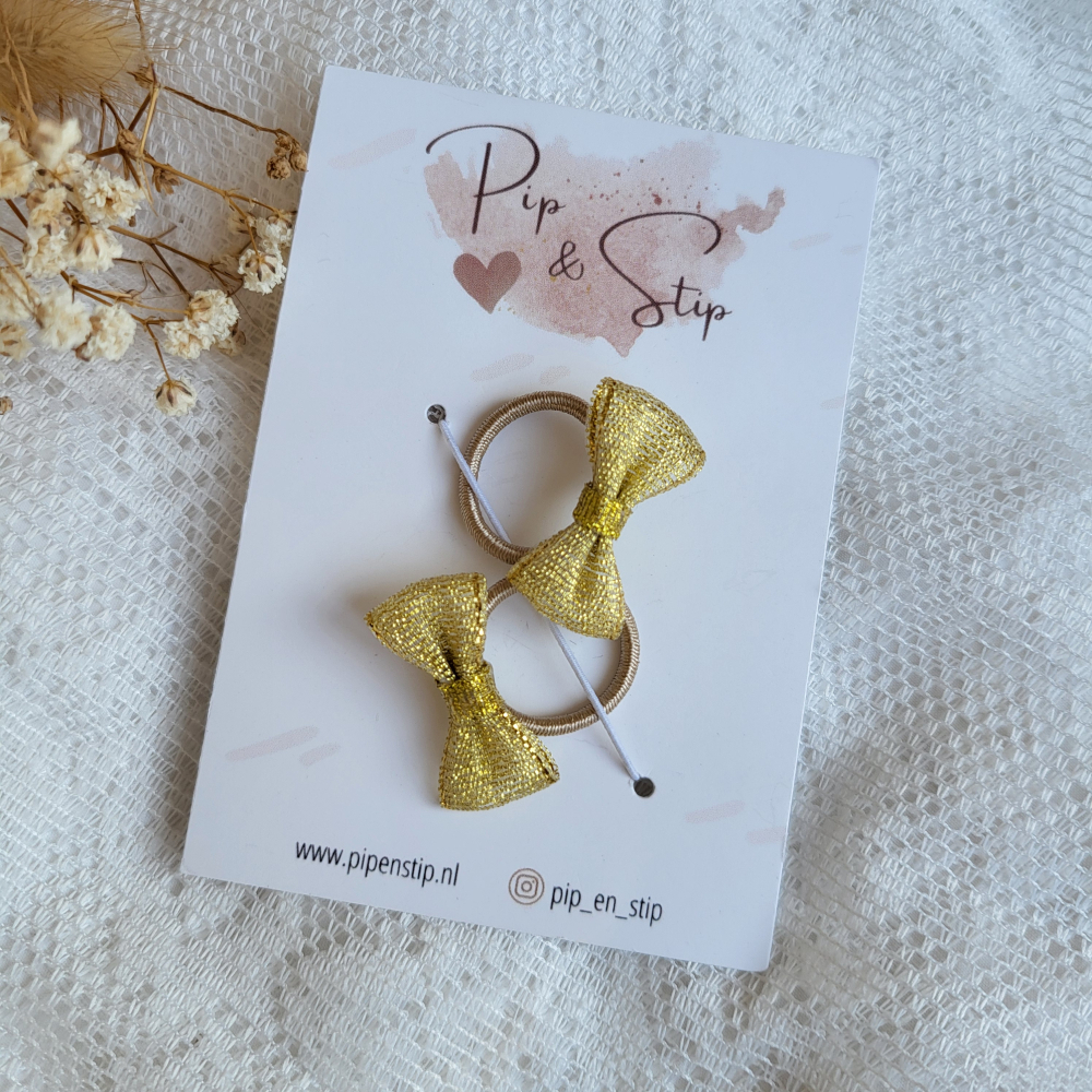 Midi Haarelastiekjes Glitter Strikjes Goud