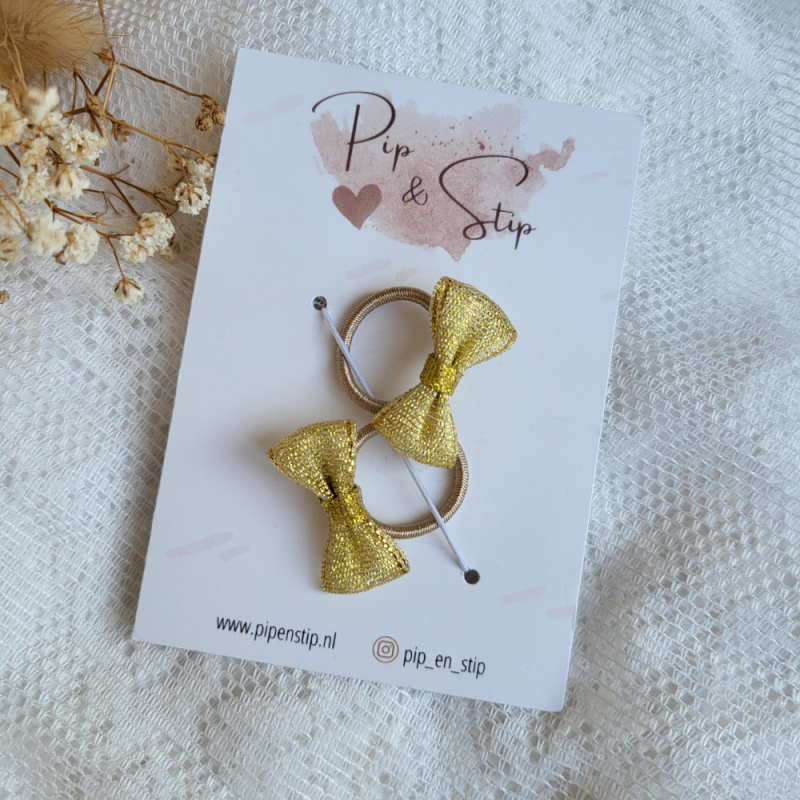 Midi Haarelastiekjes Glitter Strikjes Goud