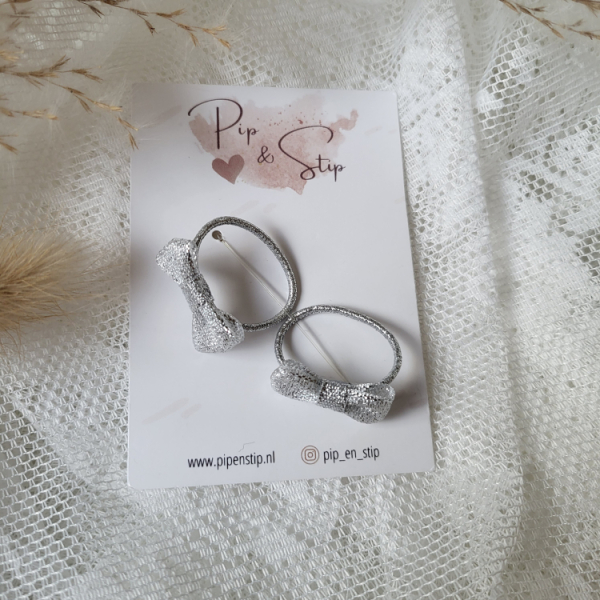 Midi Haarelastiekjes Glitter Strikjes Zilver