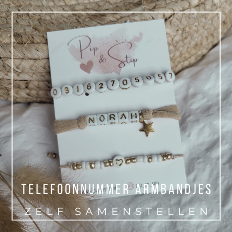 Telefoonnummerarmbandje Zelf Samenstellen